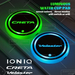 7 Colorful LED For Hyundai Ioniq Creta Veloster N Line Logo Car Water Cup Mat Drink Holder Coaster Light Decorative Accessories