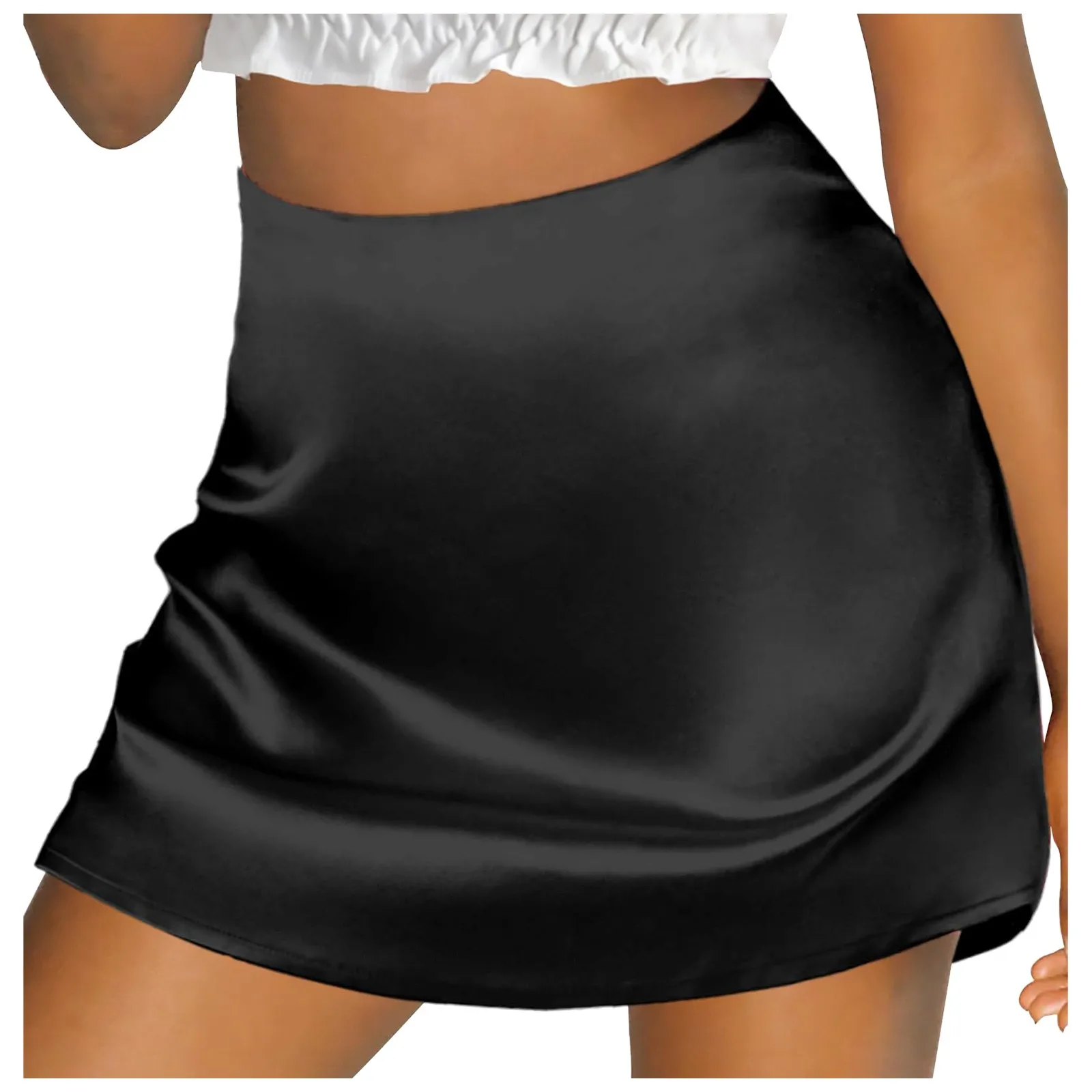 Women's Mini A Line Skirts High Waisted Zipper Satin Ribbon Lined Skirt Solid Color Casual Sexy Short Half Bodies Skirts