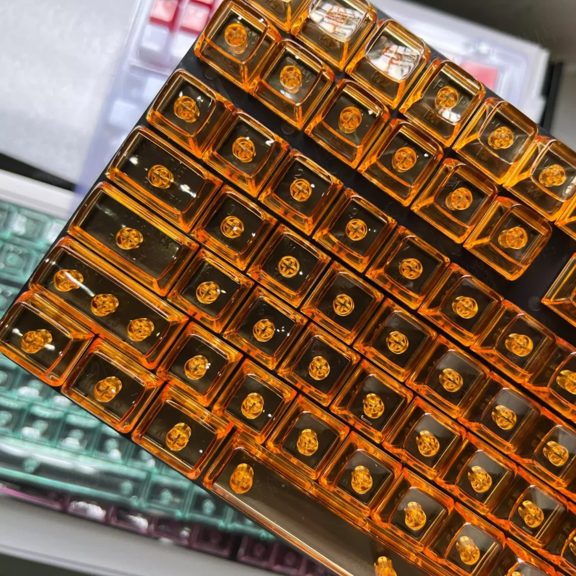 Glossy Color Crystal Transparent Keycaps PC Uncut Adaptor 60/64/84/98/108 Gaming Mechanical Keyboard MX Switch