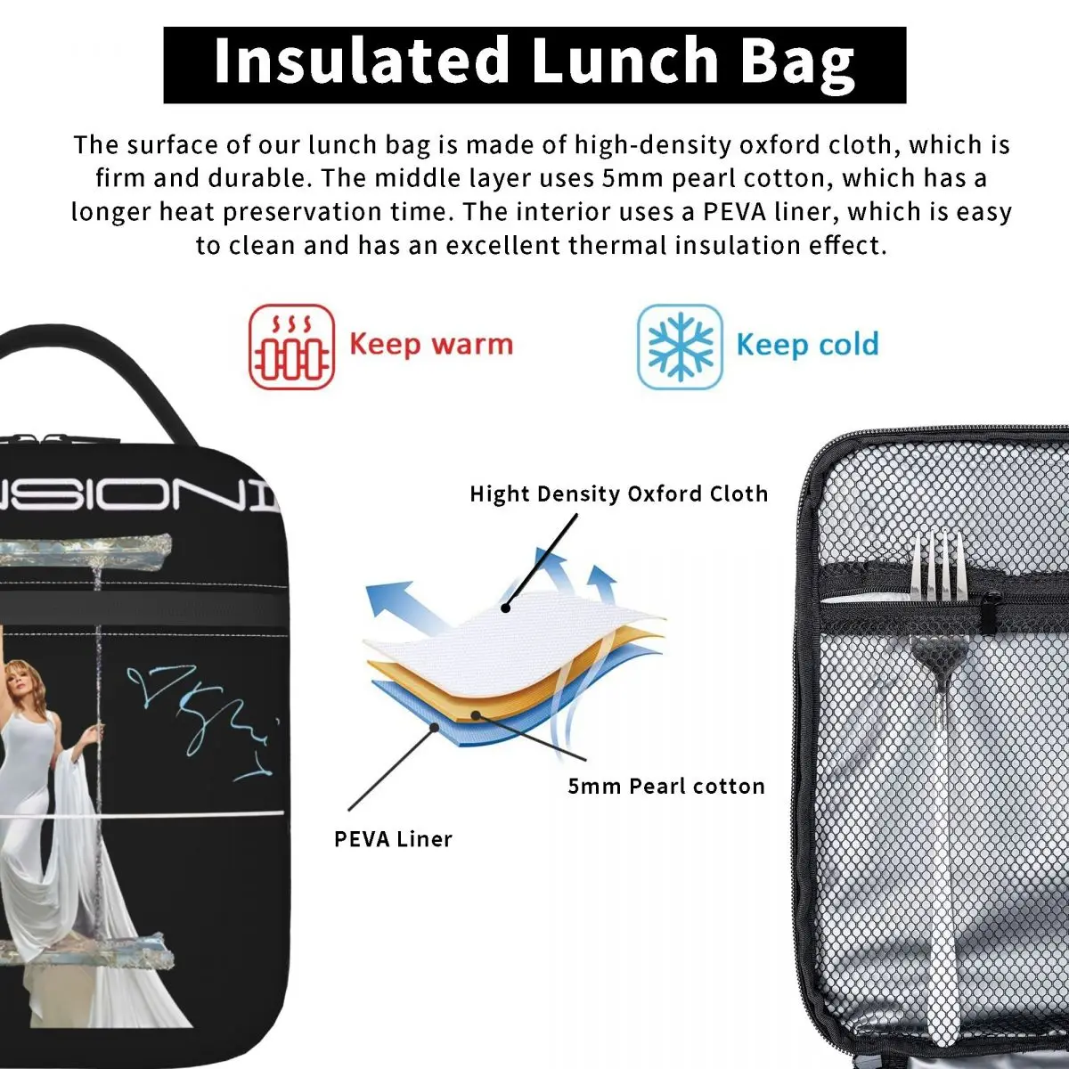 كايلي مينوغ ألبوم جديد التوتر II توقيع حقيبة الغداء علب الاغذية المدرسة المحمولة معزول حمل أكياس الغذاء مصمم حقيبة للحفاظ على البرودة