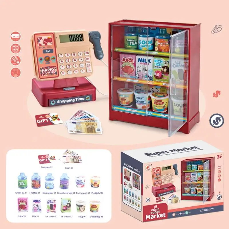 Boîte de caisse enregistreuse à balayage, pièces de monnaie, Simulation de nourriture pour enfants, supermarché, jeu de maison avec lumières sonores, jouets pour enfants, cadeaux de noël