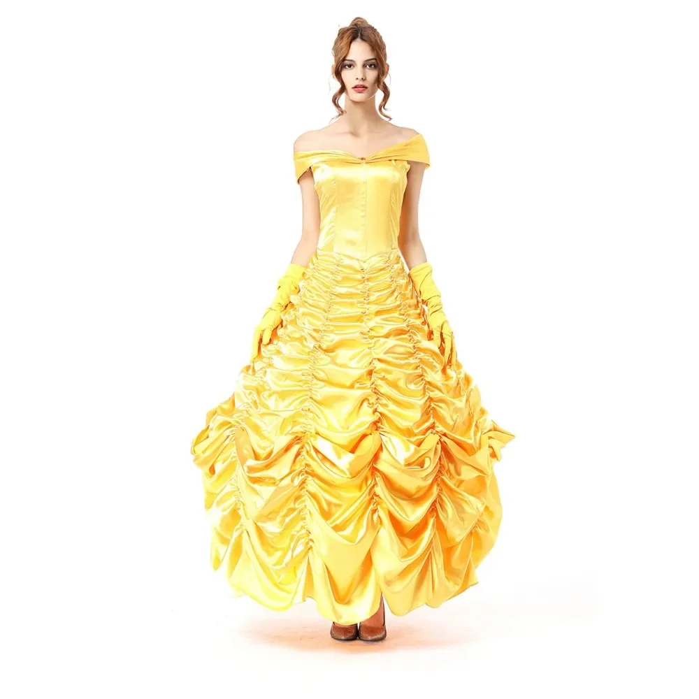 

Deluxe Yellow Beauty And The Beast Bell Princess Fantasia Cosplay Costume Halloween Party Belle Roles Fancy Dress