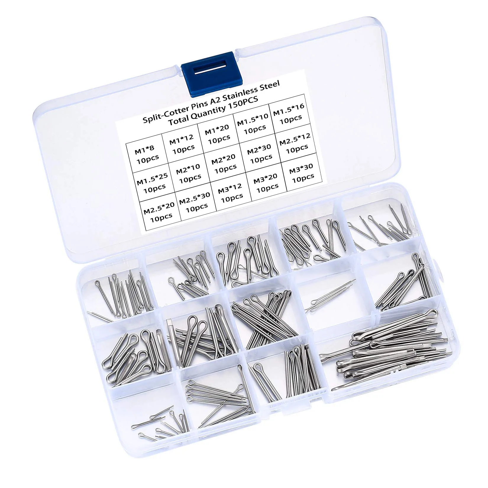 

150 Piece Stainless Steel Cotter Pin Set, 15 Sizes Cotter Pin Clip Key Fastener Accessory Kit for Automotive, Car, Machinery