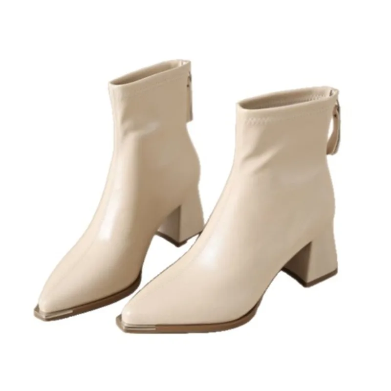 Thick Heel Pointed Toe Women Ankle Boots Autumn Winter Keep Warm Shoes Street Style Banquet Party Short Botas Mujer 2025 New