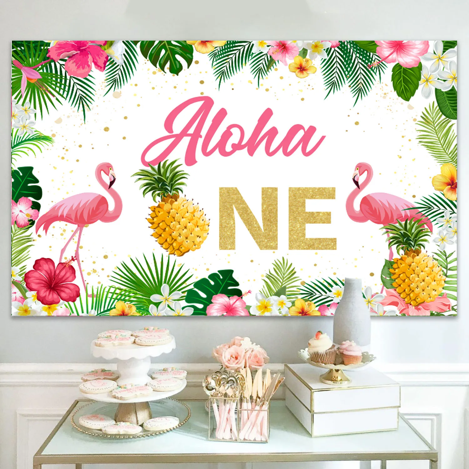 Summer Fruit Pineapple First Birthday Backdrop Hawaiian Tropical Floral Aloha One Party Background Kids Happy 1st Birthday Decor