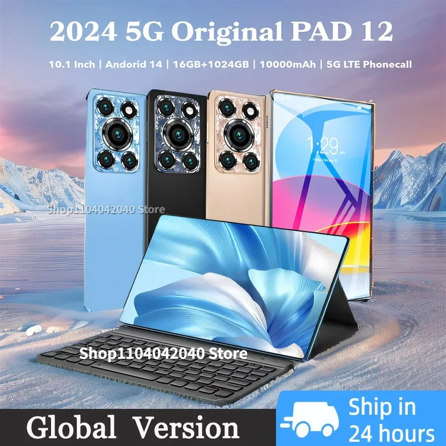 2024 Original Global Version Pad 12 Tablet 10.1inch HD 4K Android 14 16GB+1TB 10000mAh 5G Dual SIM Phone Call WiFi GPS Tablets