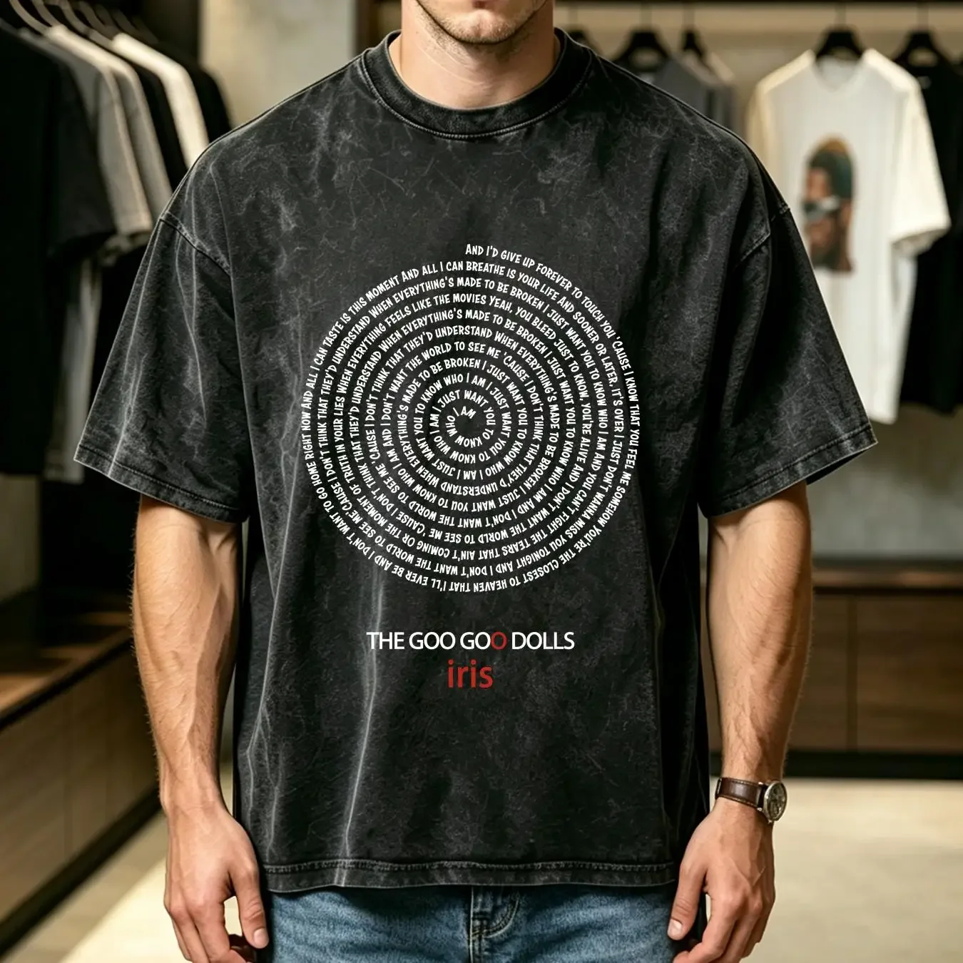 washed T Shirt The Goo Dolls Iris Music bLACk mEn S 2345XL GIft Fans long sleeves vintage Washed Versatile Soft Slightly