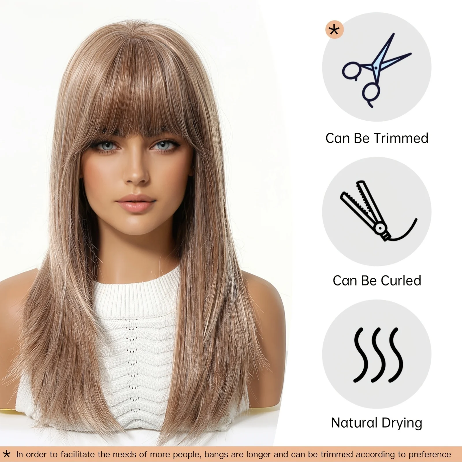 18-Inch Lady Pink-Brown Air Bangs Mechanically Layered Full Head Wig, Elegant Princess Style Suitable For - view 5