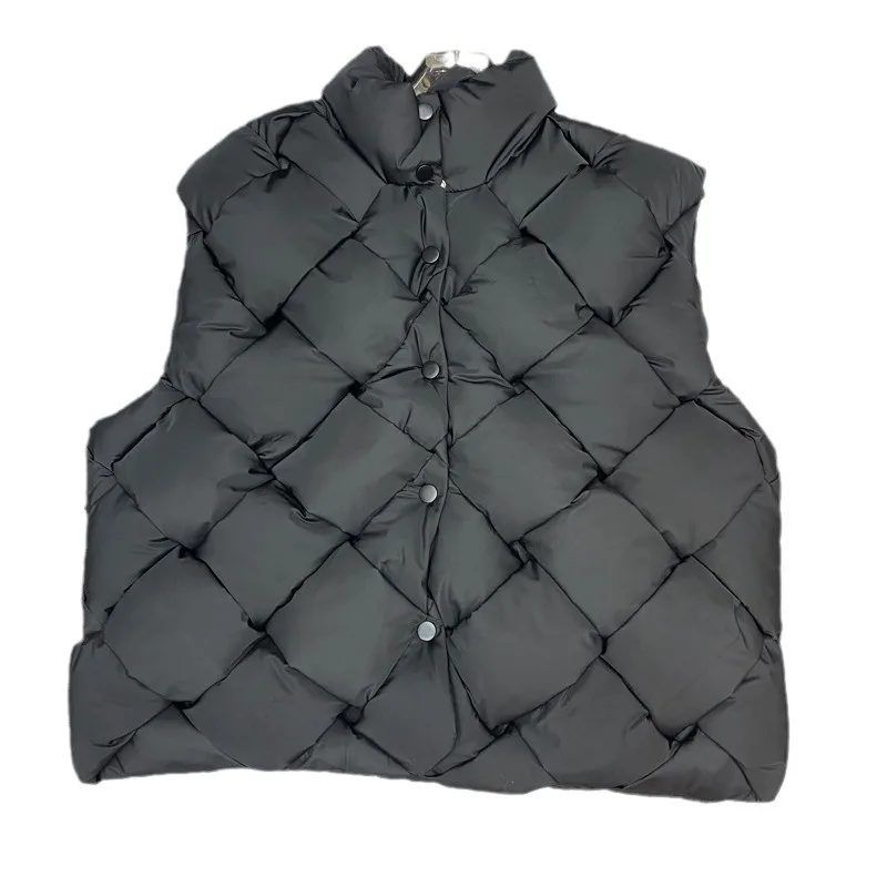 2024 Autumn Winter New Stand Korean Rhombus Grid Down Vest Slim Casual Thickened Sleeveless Jacket High Quality Elegant Women