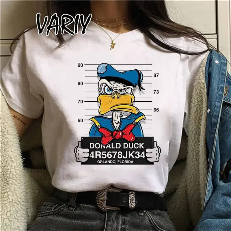 Kawaii Topolino T Shirt Donna Harajuku Carino a maniche corte 2024 Minnie T-shirt Divertente Paperino Graphic Tshirt Donna