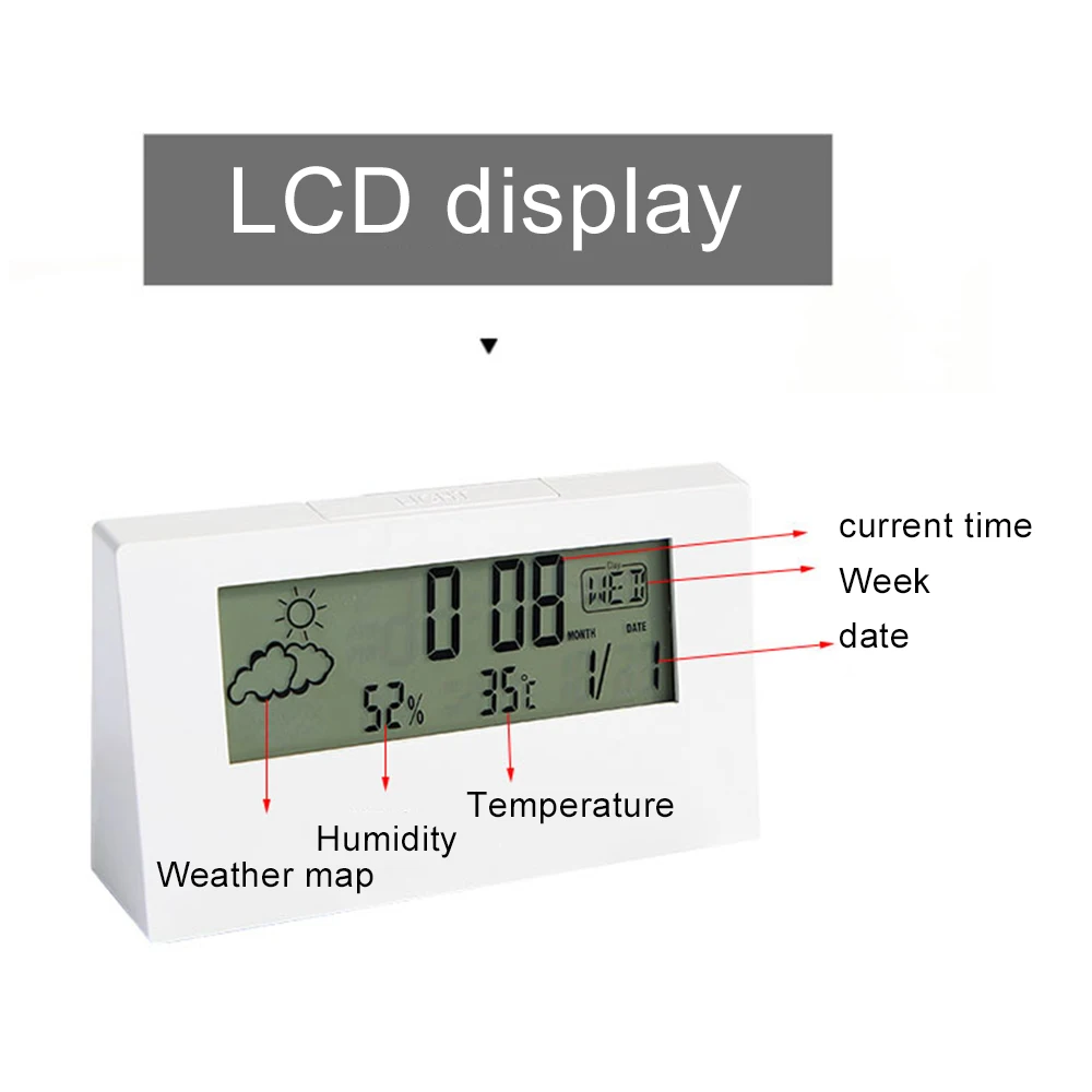 LED-Thermometer Thermo-Hygrometer Multifunktions elektronische Temperatur Feuchtigkeit messer Wetters tation für zu Hause mit Wecker