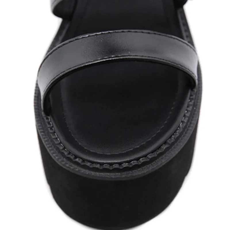 Sandalias de tacón alto con punta abierta y tiras cruzadas huecas para mujer, calzado cómodo de moda antideslizante con plataforma de tacón grueso para fiesta y club nocturno