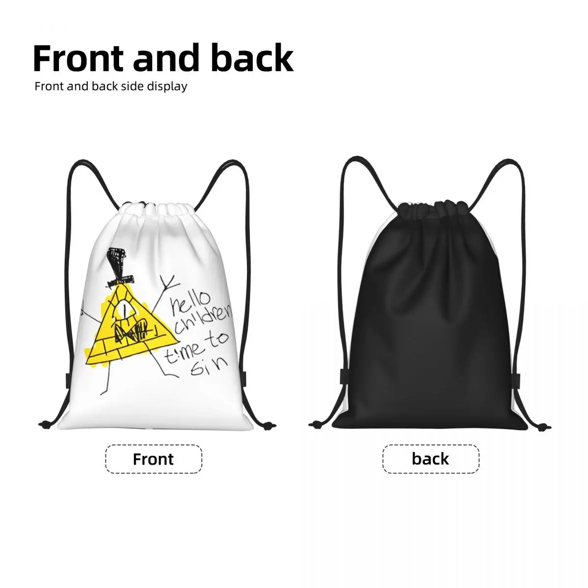 Hello Children Time To Sin Gravity Falls Drawstring Backpack Sports Gym Bag String Sackpack for Hiking