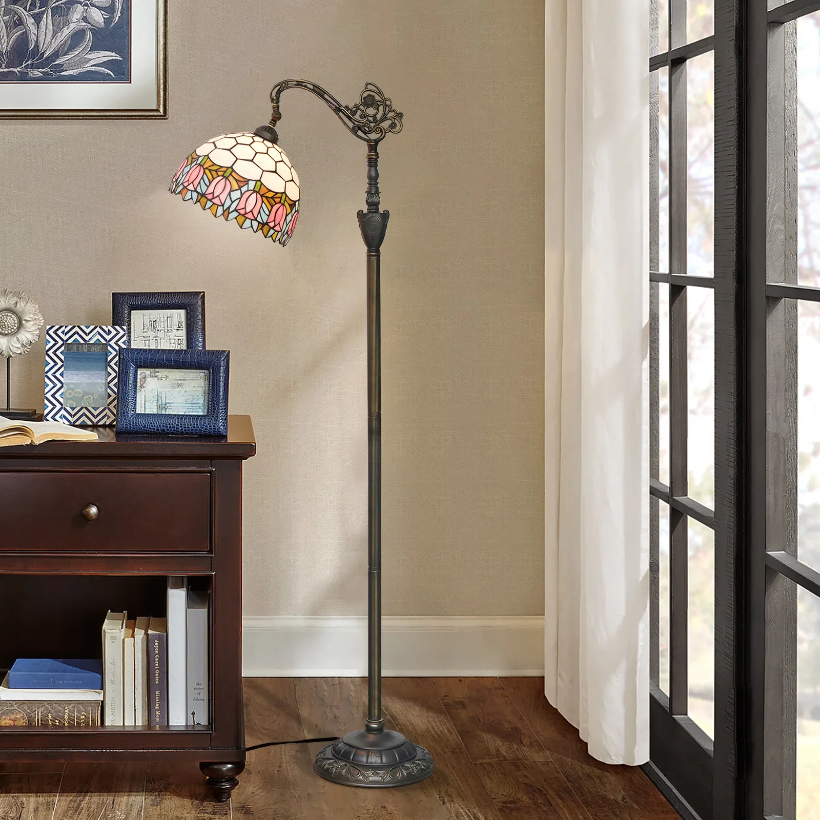 Victorian style 30CM stained glass floor lamp indoor lighting soft light arched gooseneck