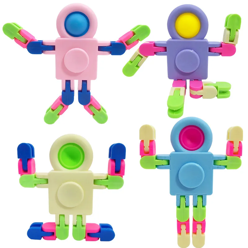 4Pcs Cute Fidget Sensory Spinner Toys Transformable Chain Robot Fingertip Toy Stress Relief for Kids Novelty & Gag Toys Gift