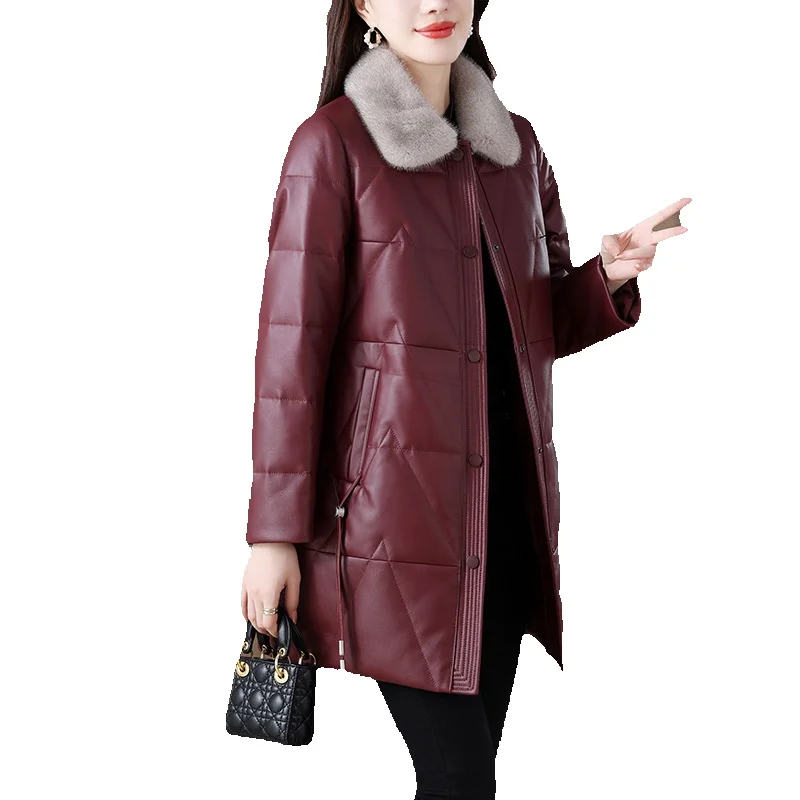 Ji Xin Mink Collar Sheepskin Down Women's Loose Fur Coat