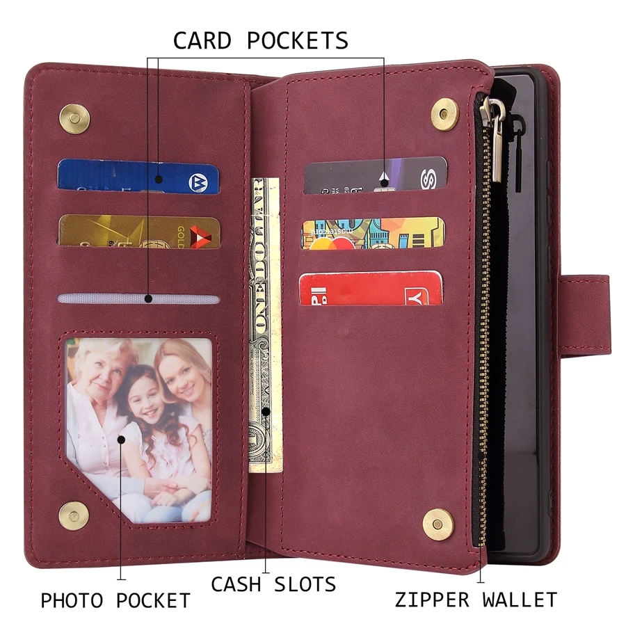 Wallet Zipper Multi Card Case For Xiaomi Redmi Note 10 10S 10T 10 Pro 9 Pro 8 Pro 7 10 9 9A 9C 9T 8 8A Mi Poco M4 Pro 5G M3 X3GT