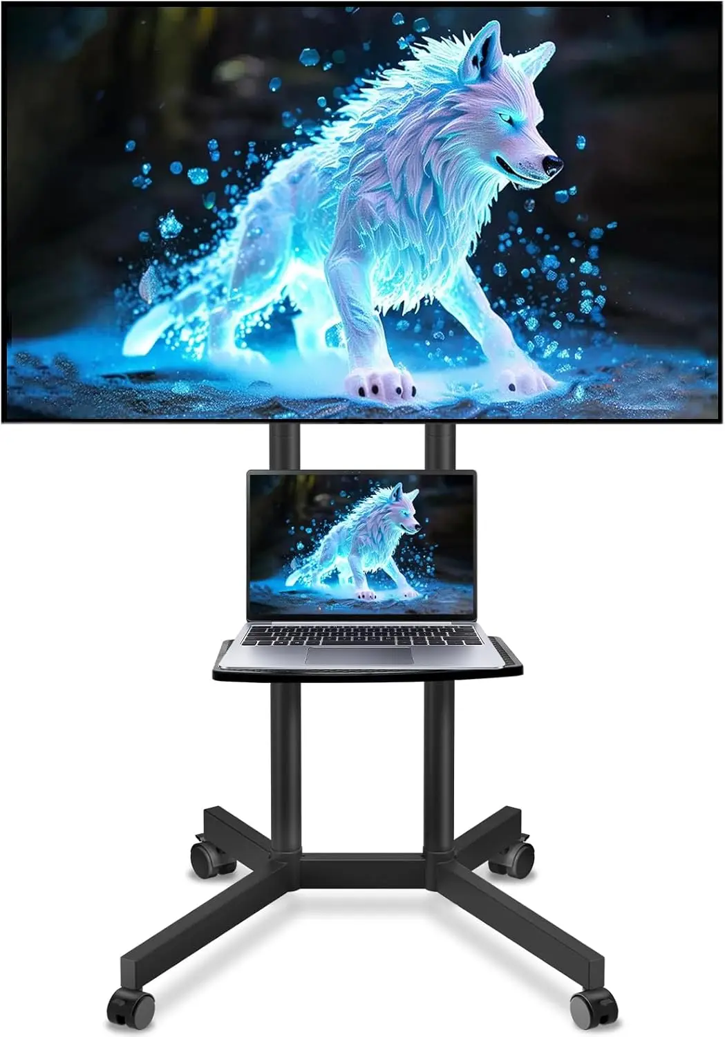 

Portable Rolling TV Stand with Wheels for 32-75 Inch TVs up to 88lbs, Mobile Cart with Shelf for Living Room, Office