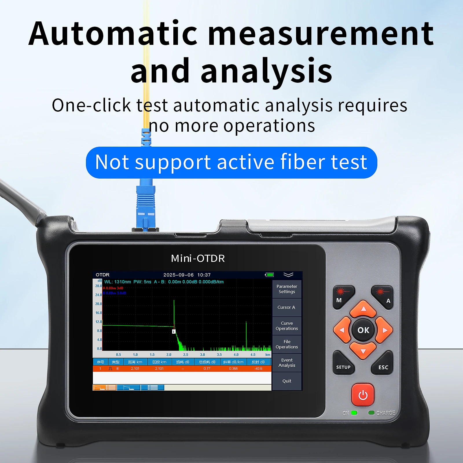 KP800 OTDR 100KM 24/22dB 1310/1550nm Optisches Zeitbereichsreflektometer Multifunktionales Touchscreen-Glasfaser-Tester-Tool