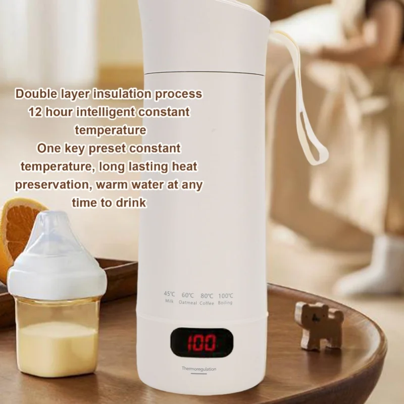 110V/220V Travel Electric Kettle 400ml Stainless Steel Heating Cup Fast Heating Portable Small Hot Water Boiler with Display