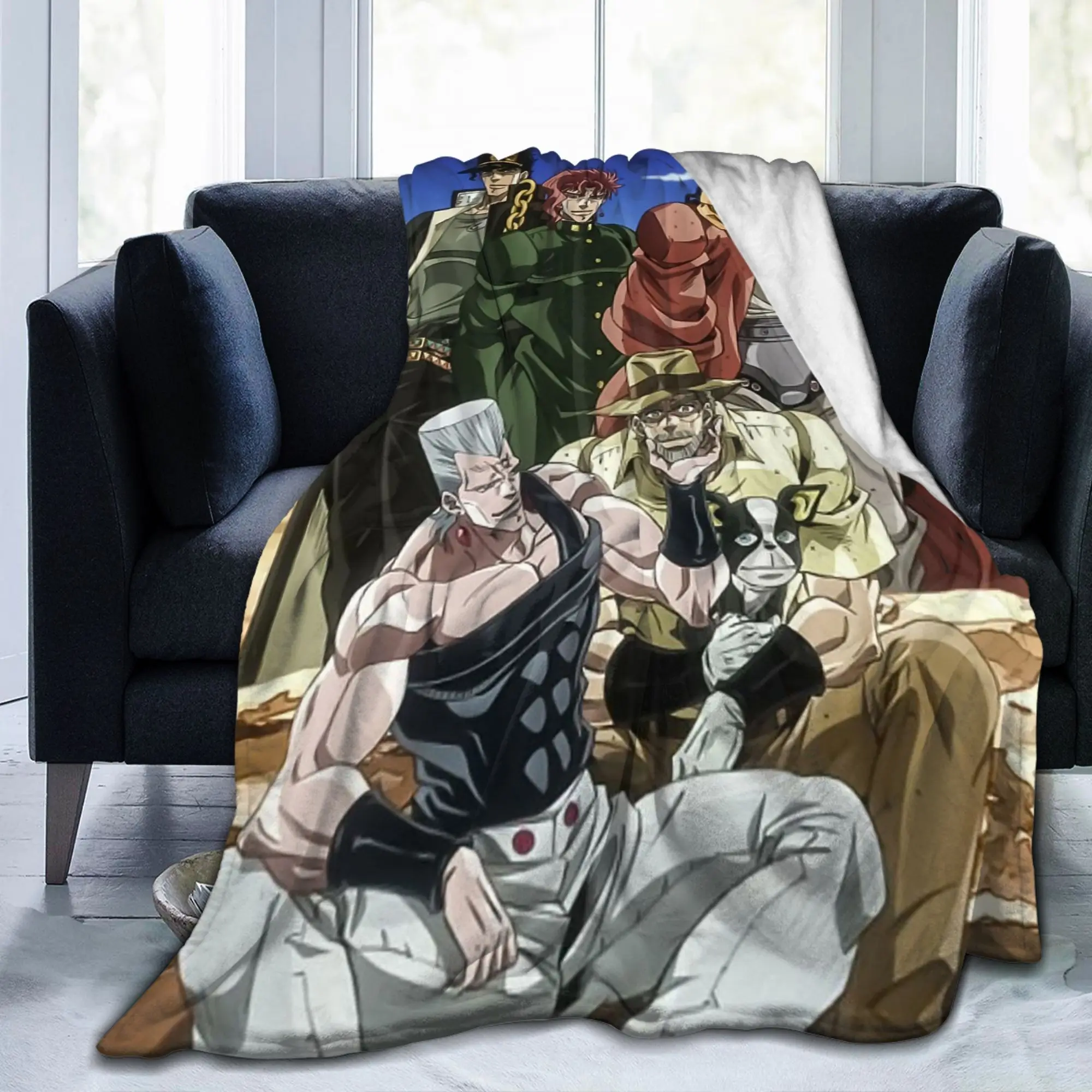 Stardust Crusaders Wamuu Joestar Joseph Blankets Bizarre Adventure Flannel Funny Warm Throw Blankets for Chair Covering Sofa
