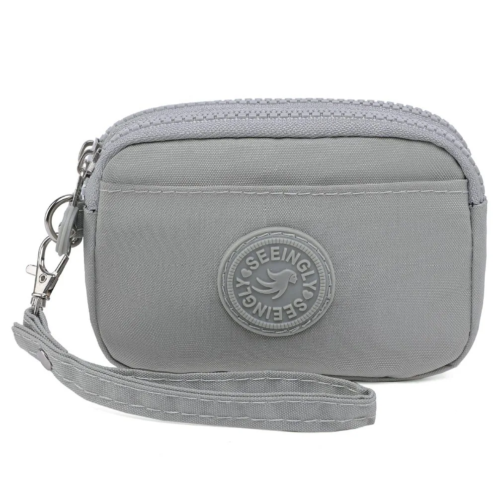 New Solid Color Women Wallet Double Layer Waterproof Coin Purse Nylon with Lanyard Credit Card Holder Ladies