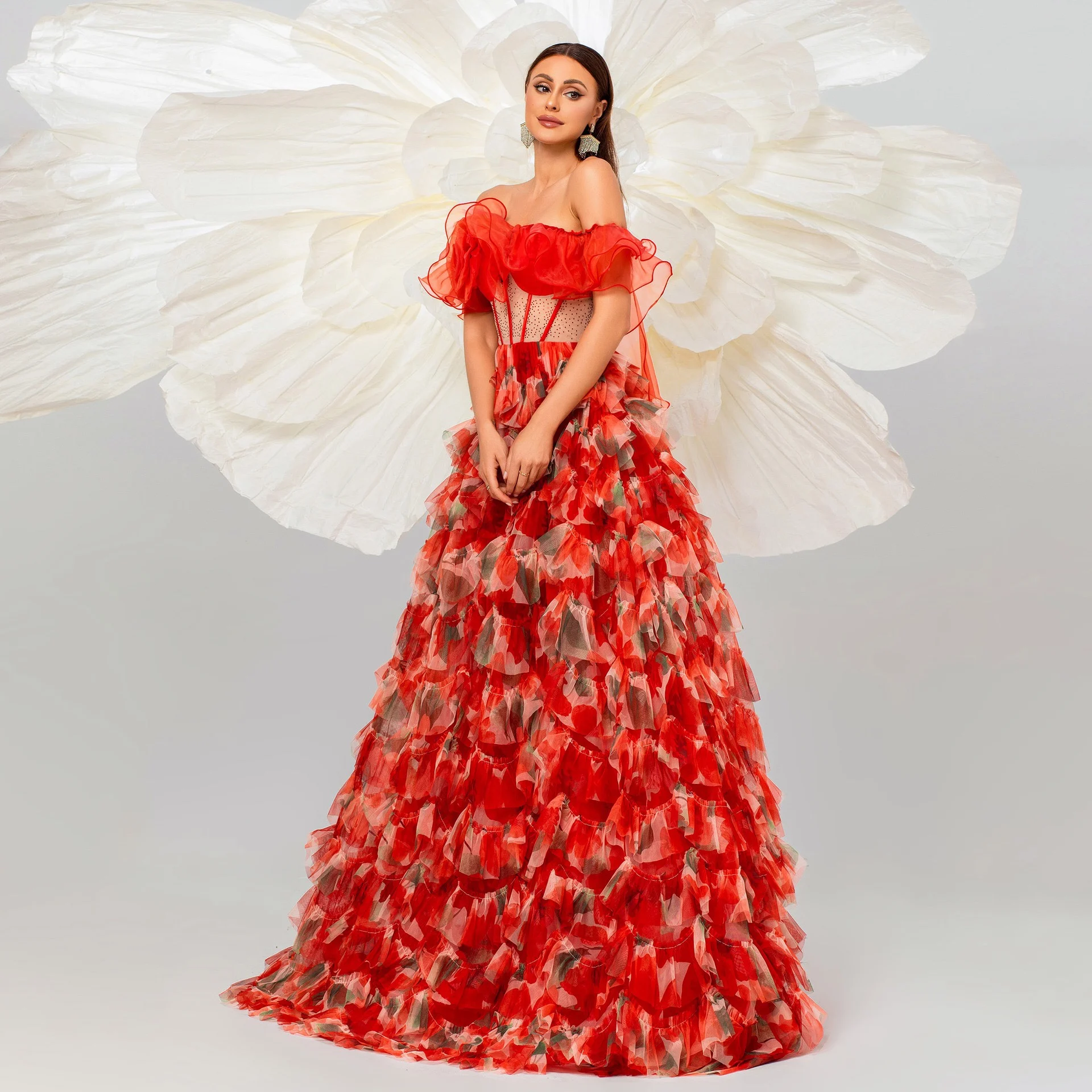 Ele Long Svel Vestido de noche hasta el suelo con un solo hombro, dama de Dr, falda de tul, bola Dr para boda Par