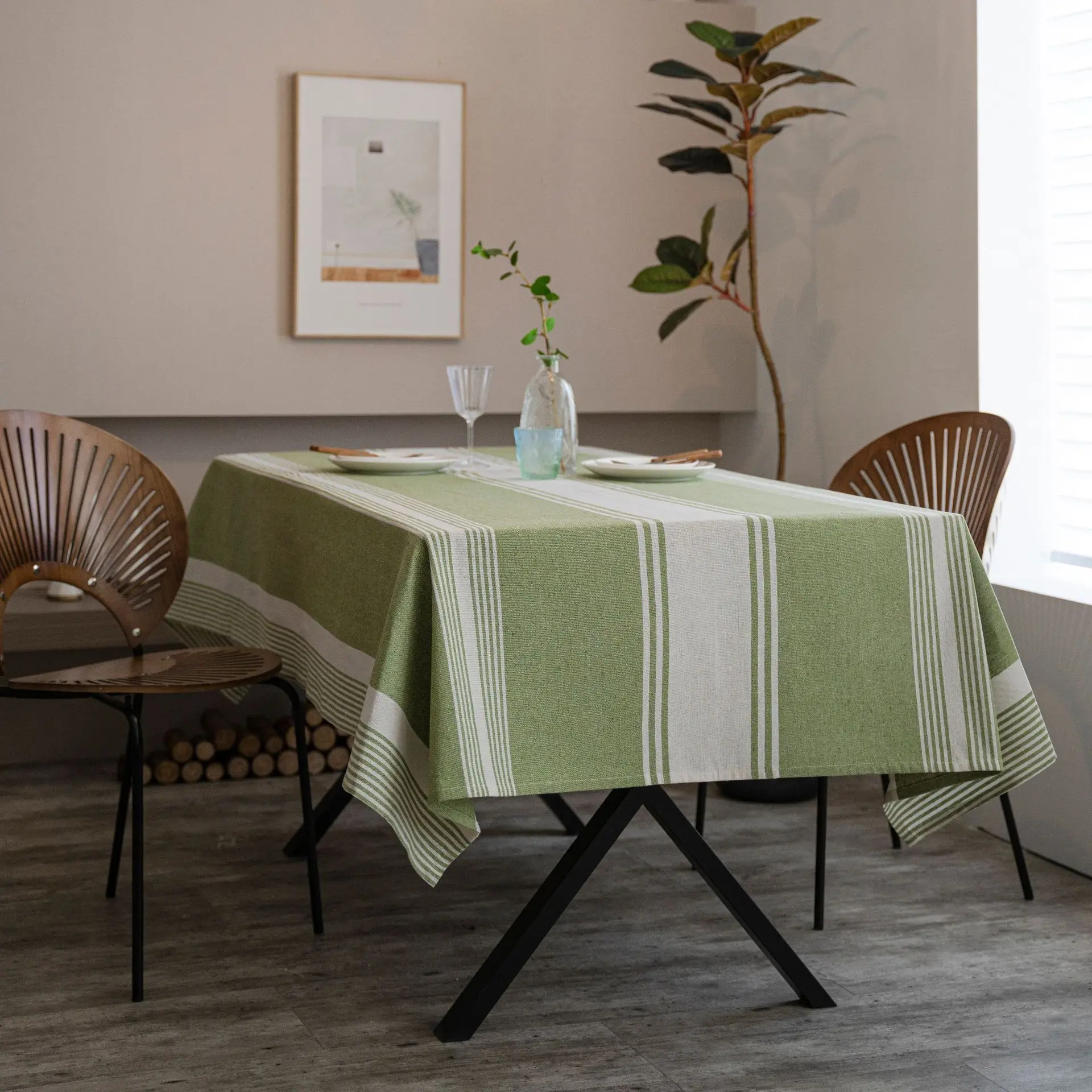 Green Contrast Striped Tablecloth Japanese Dining Table Cloth Coffee Table Fabric Rectangular Coffee Table Sofa Cover Towel Dust