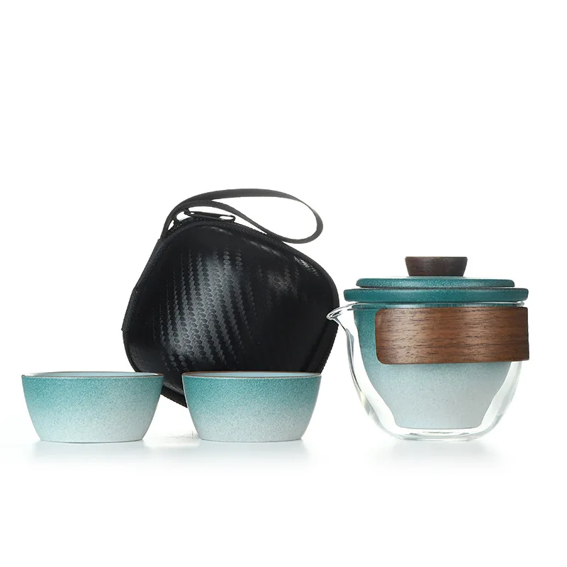 

Mini Travel Ceramic Teapot Set 1 Pot 2 Cups with Tea Infuser and Carrying Bag Suitable for Office Outdoor Picnic Hotel