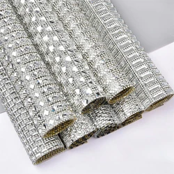 24*40Cm White Glass rhinestone applique trim strass mesh Crystal Ribbon Sticker Appliques For Wedding Cake Vase Phone Decoratio