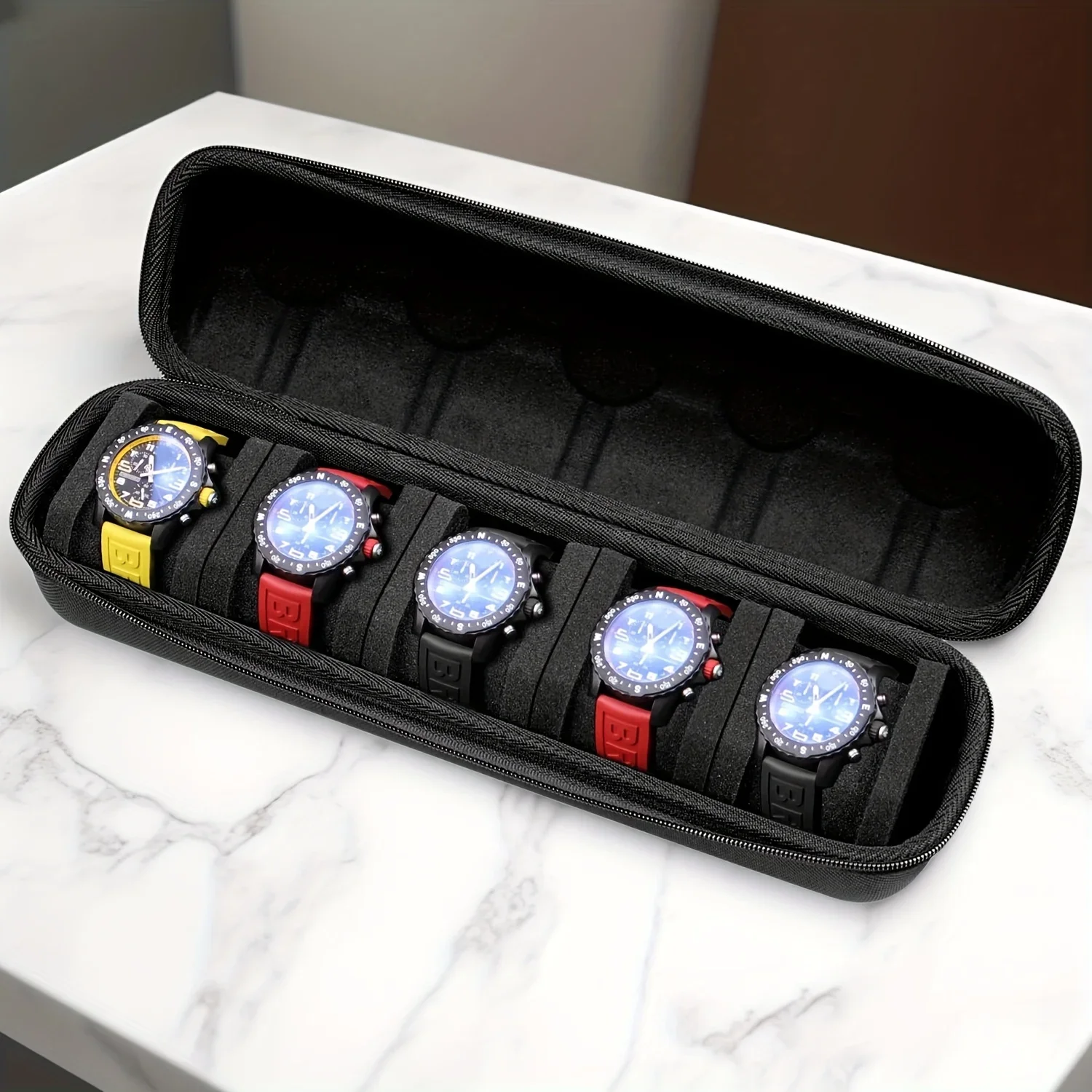 5-Slot Smart Watch Storage Box EVA Hard Case Portable Watch Organizer with Sponge Insert for Smartwatch Travel Protection