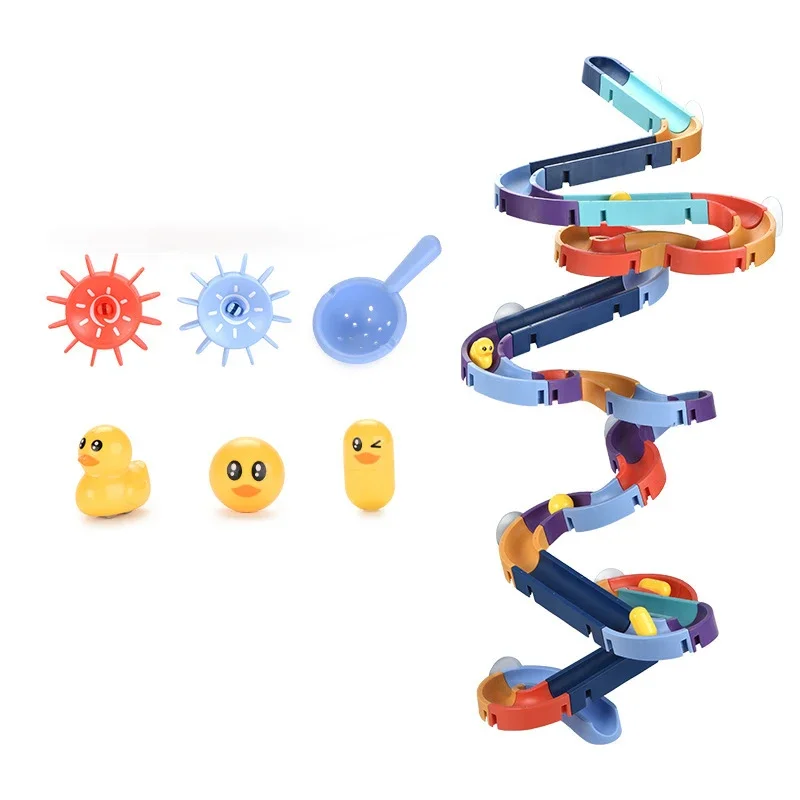 Baby Bath Toy Wall Sunction Cup Track Water Wind-Up Duck Slide Bathroom Assembling Swimming Pool Water Toys For Kids Gifts