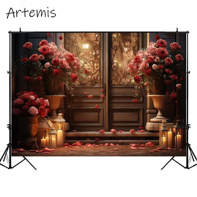 Valentine's Day Background Romantic Rose Candlelight Love Story Petal Art Children's Birthday Portrait Backdrop Photo Studio