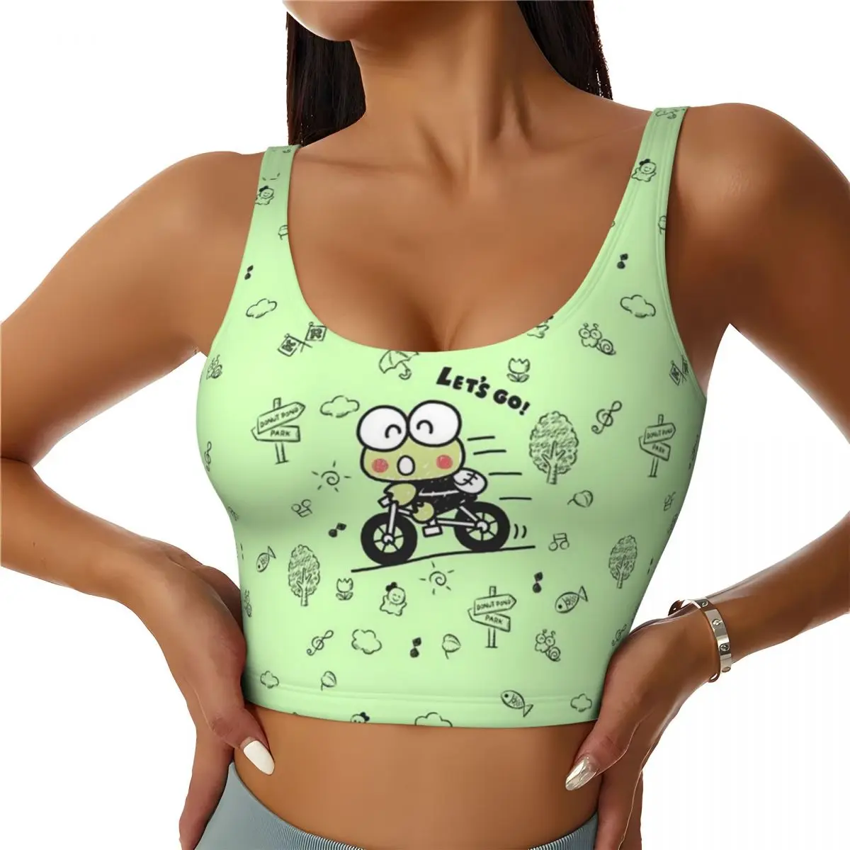 Custom Lovely Keroppi Workout Crop Tank Tops Women's Seamless Yoga Running Sports Bras