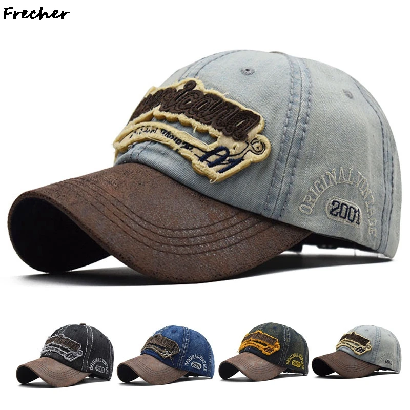 2023 Vintage Jeans Cap Women Men Fashion Denim Baseball Caps Letter Patchwork Sun Hat Hip Hop Casual Snapback Hats Embroidered