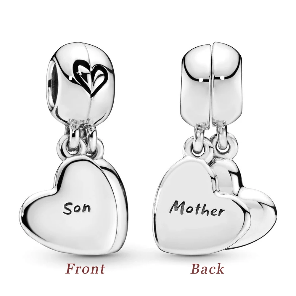 Mother & Son Heart Split Dangle Charm Fit Original Pan Bracelet DIY Women Jewelry Family Beads Mother's Day Gift 2025 New