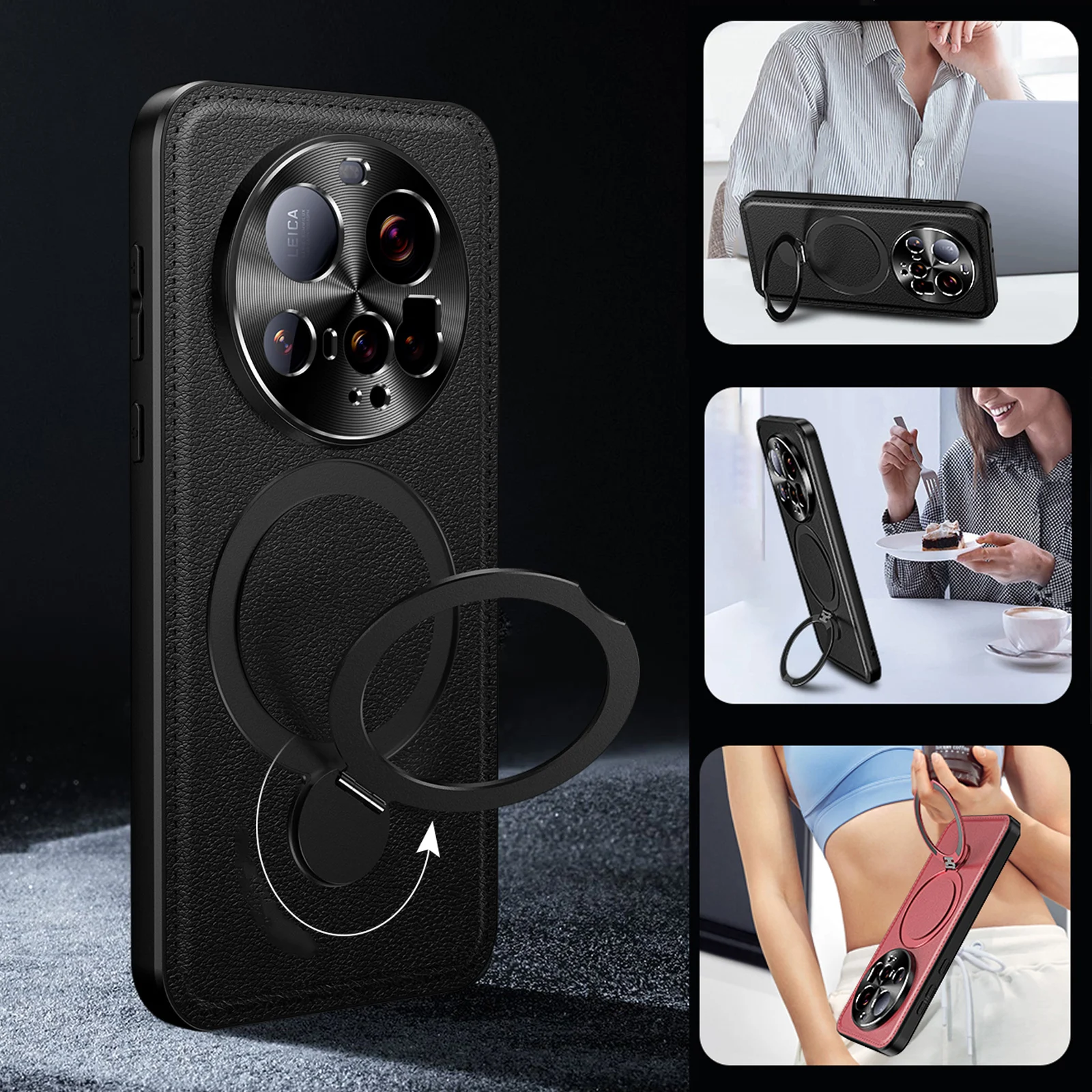 

Shockproof Leather Wireless Charging Magnetic Case For Xiaomi 15 Ultra, Magsafe Kickstand Camera Protection Phone Cover Funda
