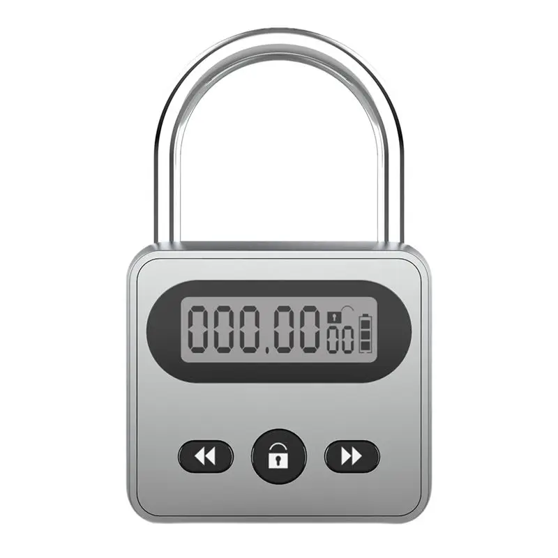 FULL-Super Long Standby LCD Display Backlight Timer Padlock Anti-Addiction 999 Hours Max Timing Electronic Backpack Lock Silver