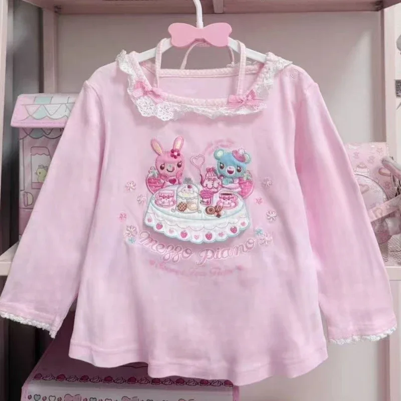 Summer Japanese Sweet Y2k Harajuku T Shirts Women Cute Fake Two Long Sleeve Tees Fashion Anime Print Crop Tops Tunic Tops New