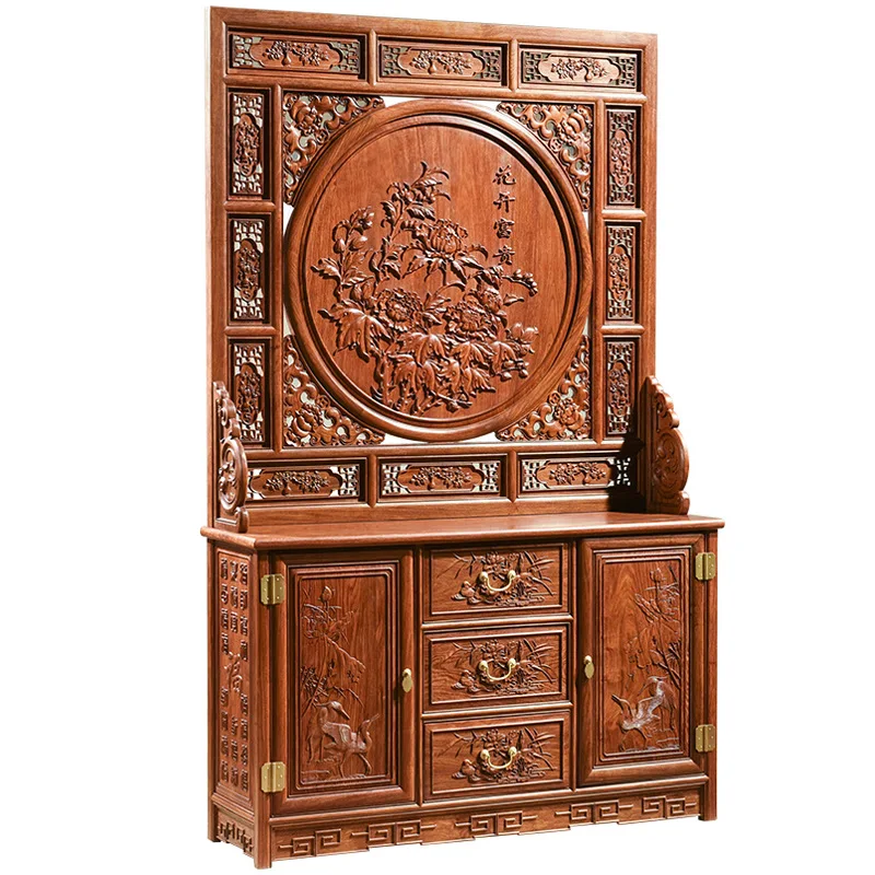 Entry hall cabinet antique double door carved shoe cabinet hedgehog red sandalwood furniture flower pear
