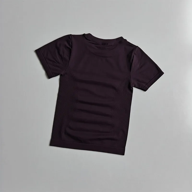 Dünne Sport-Kurzarm-T-Shirts Schlankmachende Schnelltrocknende Fitnesskleidung Elastisches Enganliegendes Atmungsaktives Yoga-Oberteil für Damen – Detail 4