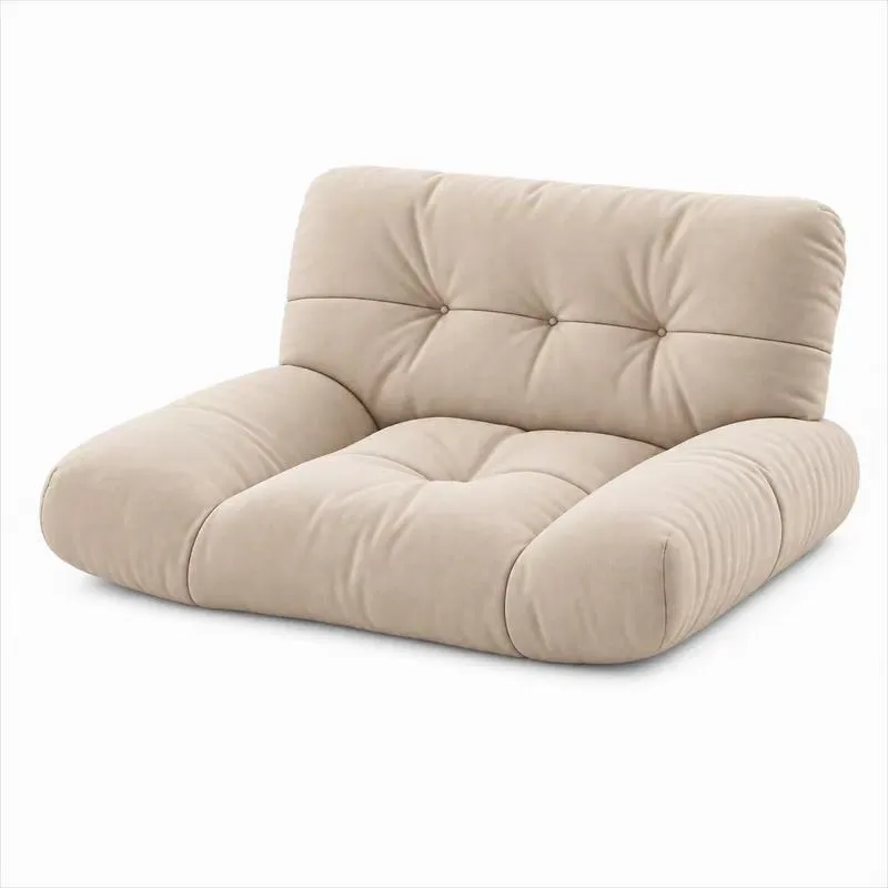 Indoor light color tufted curved armrest leisure chair high density foam thick soft hidden zipper non-slip custom shape sofa