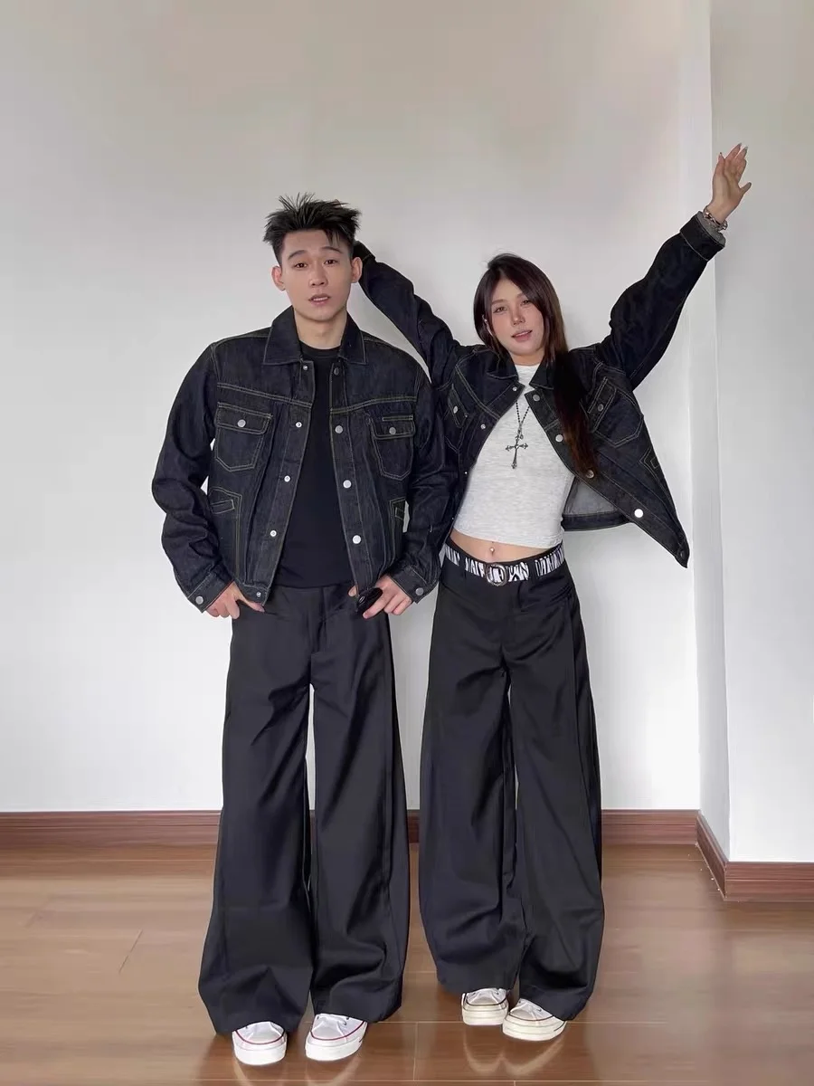 

Джинсовый тюнер в стиле ретро с американской талией, мужской осенний свободный повседневный универсальный тюнер для пары на выбор, молодежный модный длинный све