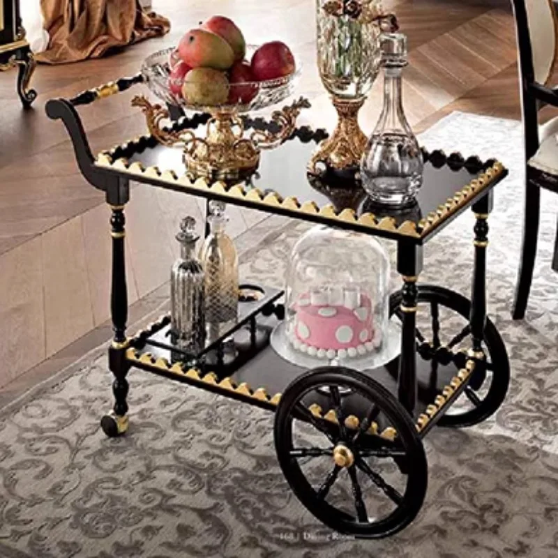 

Villa solid wood cart, wine cart, postmodern dining cart, movable serving cart