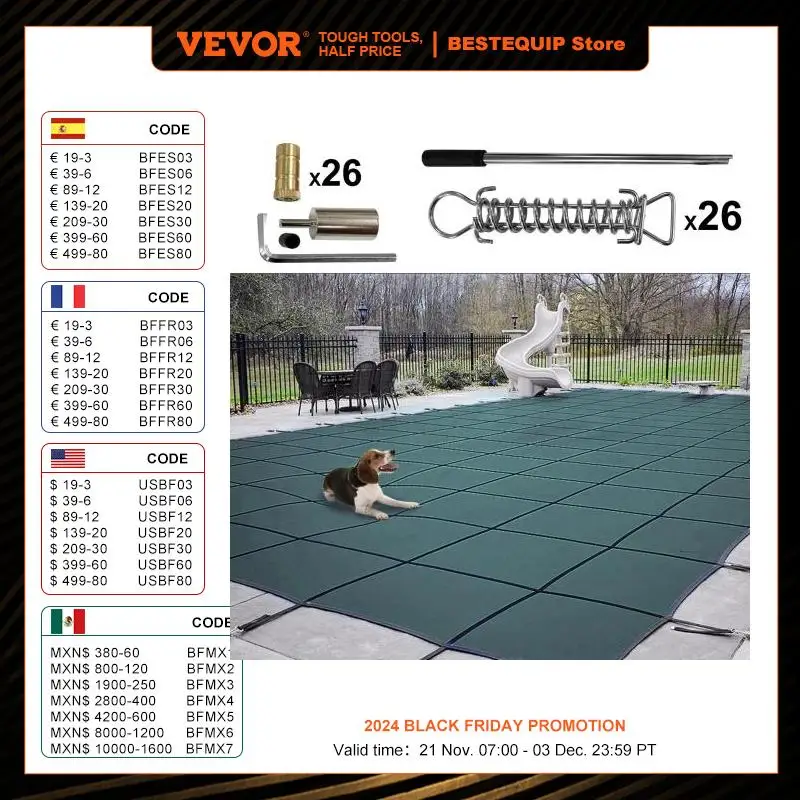 

VEVOR Swimming Pool Cover Inground Green Mesh Solid Rectangle Pool Safety Cover For Winter Home Swimming Pool Protective Cover