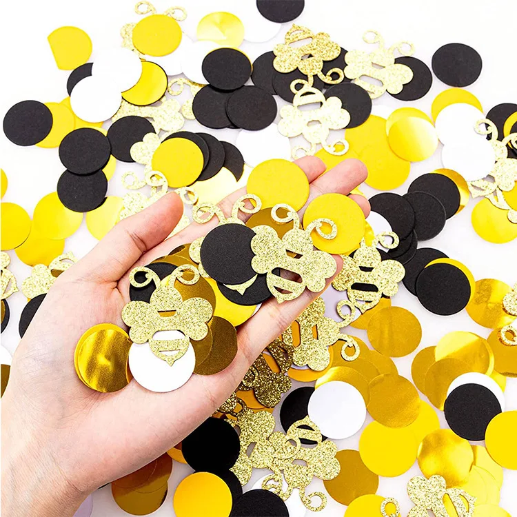 Baby's Birthday Bee Themed Dining Table Decoration Paper Scraps Creative DIY Throwing Paper Scraps Black Yellow Main Color