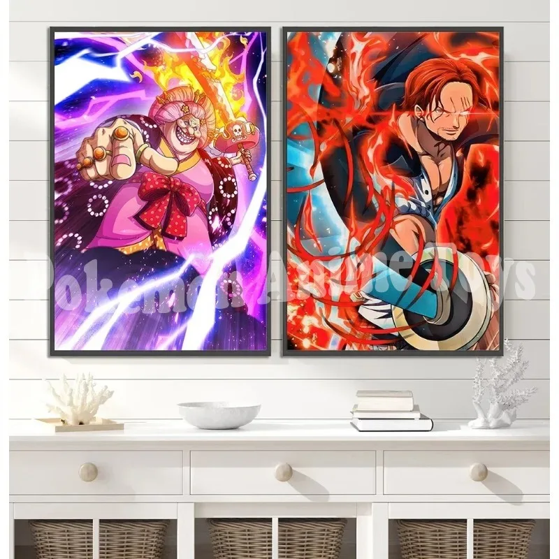 One Piece Luffy Anime Self-adhesive Poster Zoro Wallpapr Figures Home Decoration Law Painting Wall Art Bedroom Cartoons Mihawk