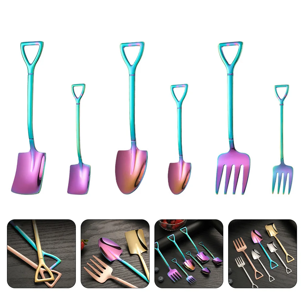 

6 Pcs Coffee Spoon Set Stainless Steel Wear Resistant Rustproof Fruit Fork Spoon Kitchen Party Supply Dessert Cutlery