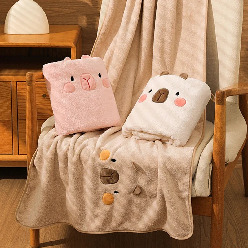 Cute Capybara Coral Velvet Bath Towels Cartoon Absorbent Large Wrap Towel for Shower Thickened 70X140Cm 2Pcs Soft Home Textile
