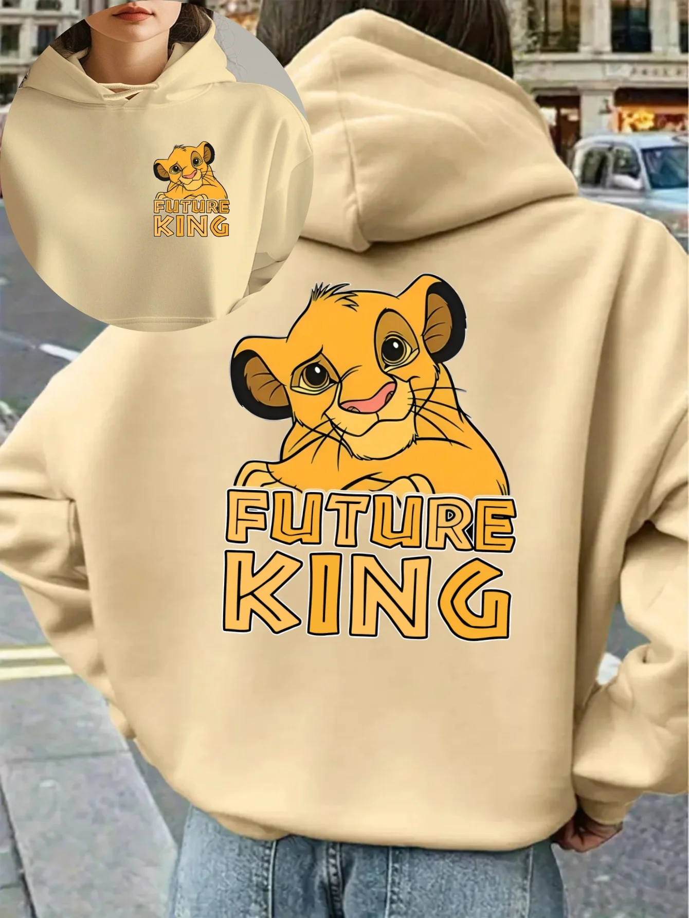 سويت شيرت نسائي من Disney Simba Lion King للخريف والشتاء بغطاء للرأس من الصوف للجنسين ملابس خروج كبيرة الحجم فضفاضة غير رسمية للمناسبات